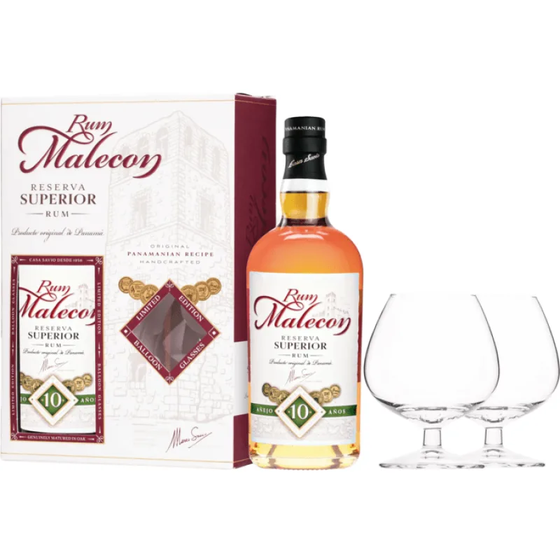 Malecon Reserva Superior 10 ročný + 2 poháre 40% 0,7l