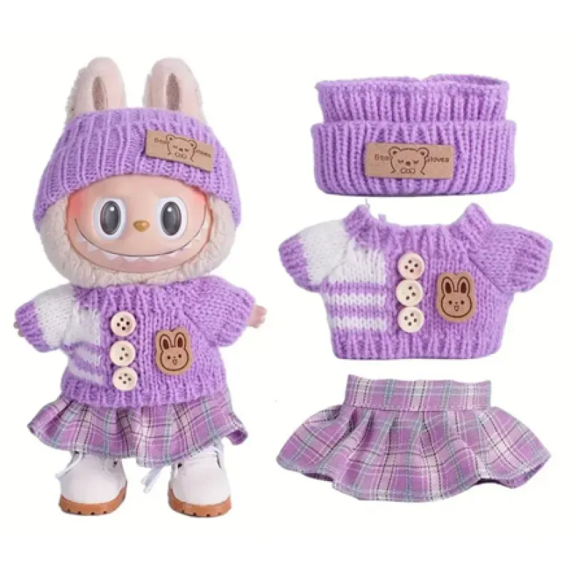 Obleček pro Labubu – fialový svetr, čelenka a sukně