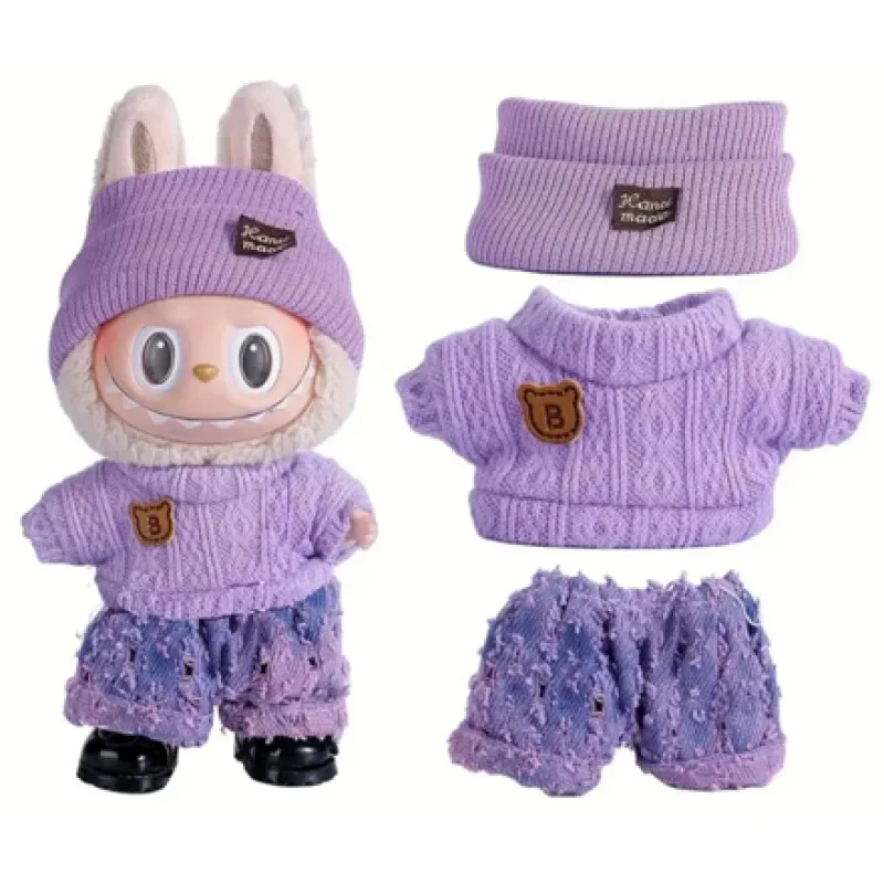 Obleček pro Labubu – fialový svetr, čelenka a kalhoty