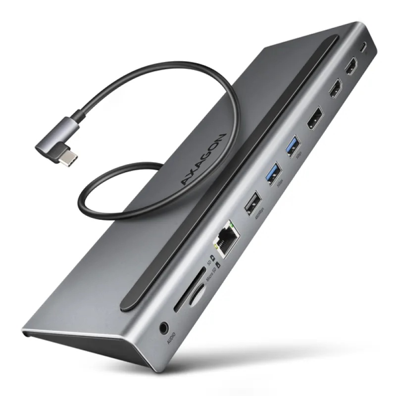 AXAGON HMC-4KX3 USB 5Gbps hub, 3x USB-A, 2x HDMI, DP, RJ-45, SD/microSD, audio, PD 100W, kabel 40cm HMC-4KX3