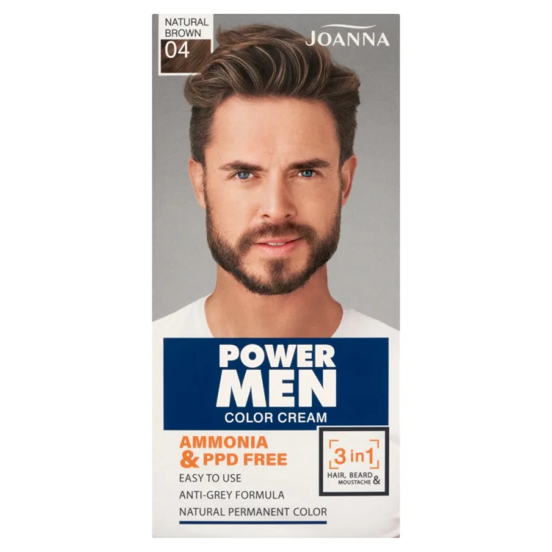 Joanna, Power Men Color Cream 3v1 farbivo pre fúzy a bradu 04 Natural Brown 30g