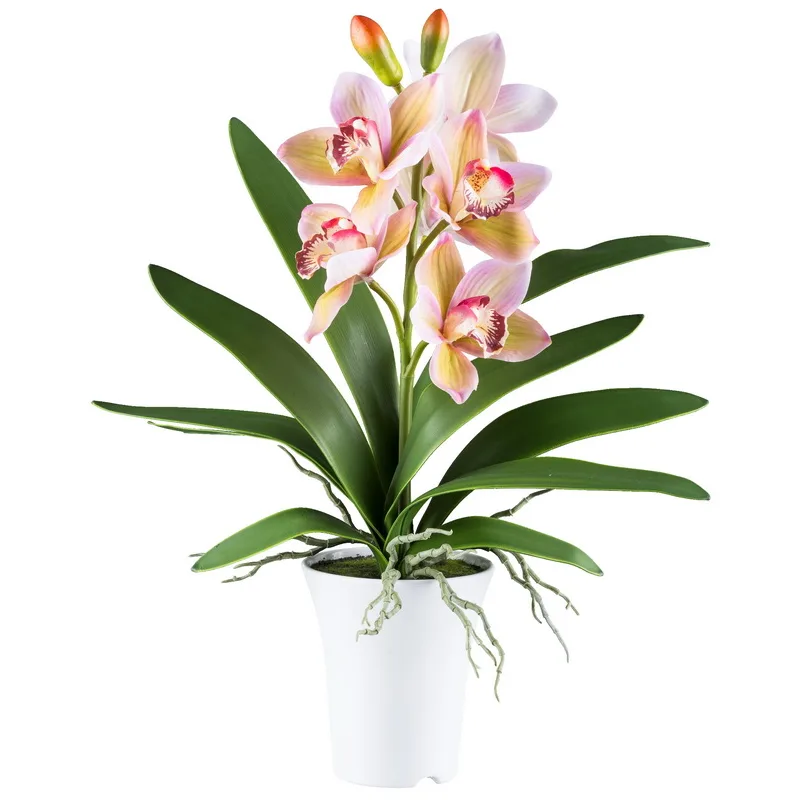 Umelá orchidea Cymbidium ružová v kvetináči, 53cm