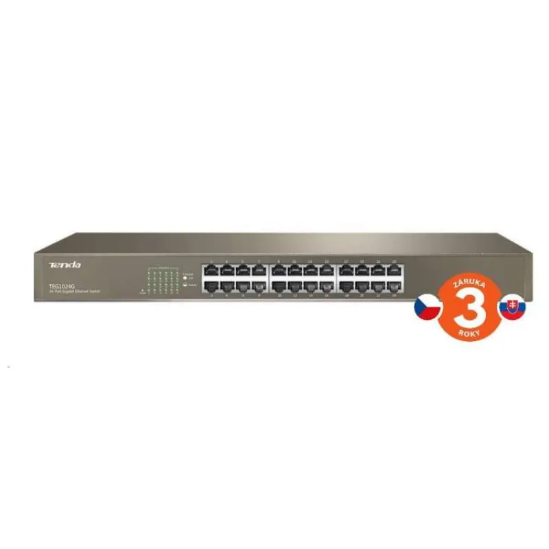 Tenda TEG1024G 24-portový gigabitový ethernetový prepínač, 10/100/1000 Mb/s, montáž do stojana (TEG1024G)