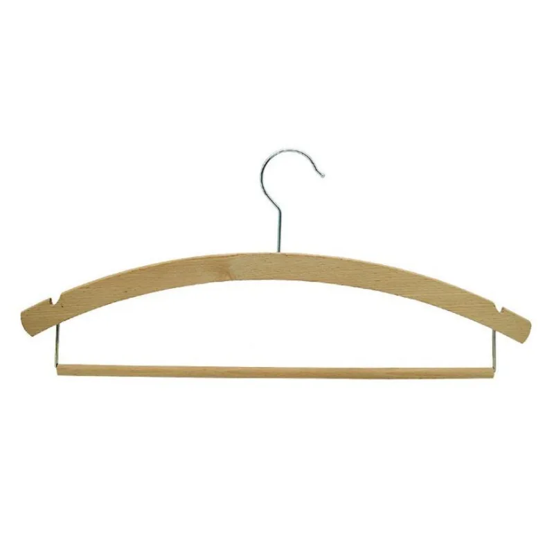 Vešiak, pánsky, bukové drevo, 420x8mm, voskovaný, so zárezom, niklovaný L-hák