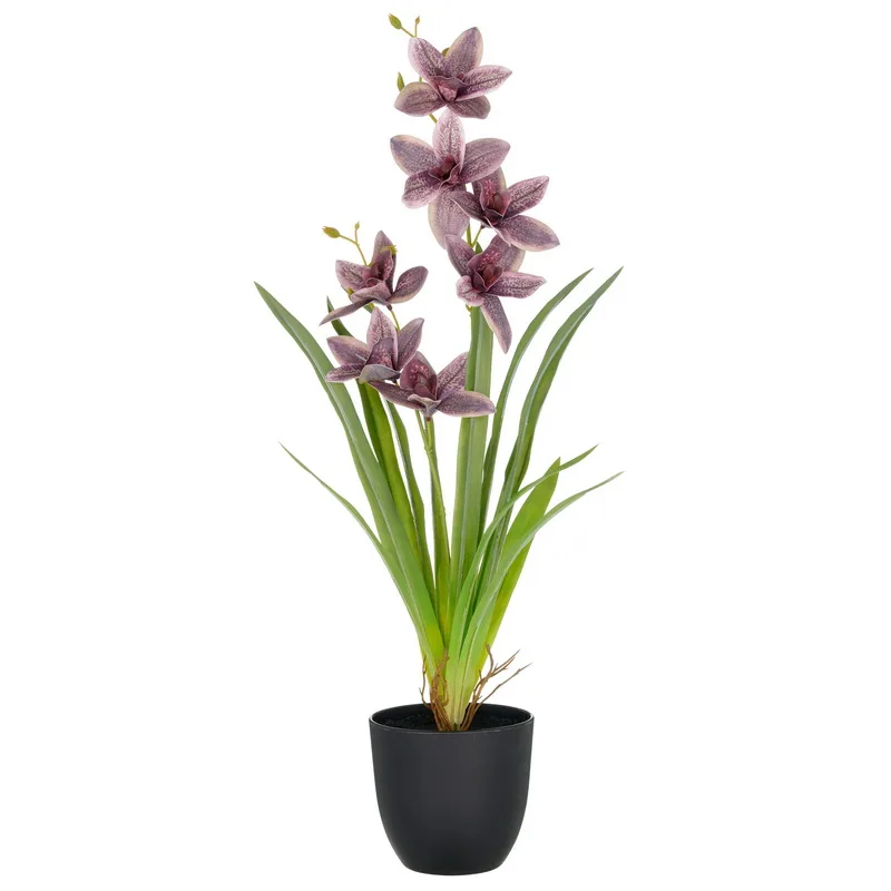 Umelá orchidea Cymbidium fialová v kvetináči, 55cm