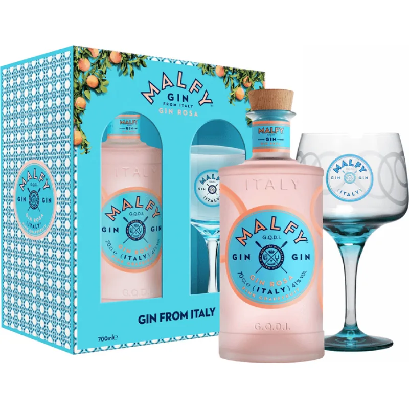 Malfy Gin Rosa s pohárom 41% 0,7l