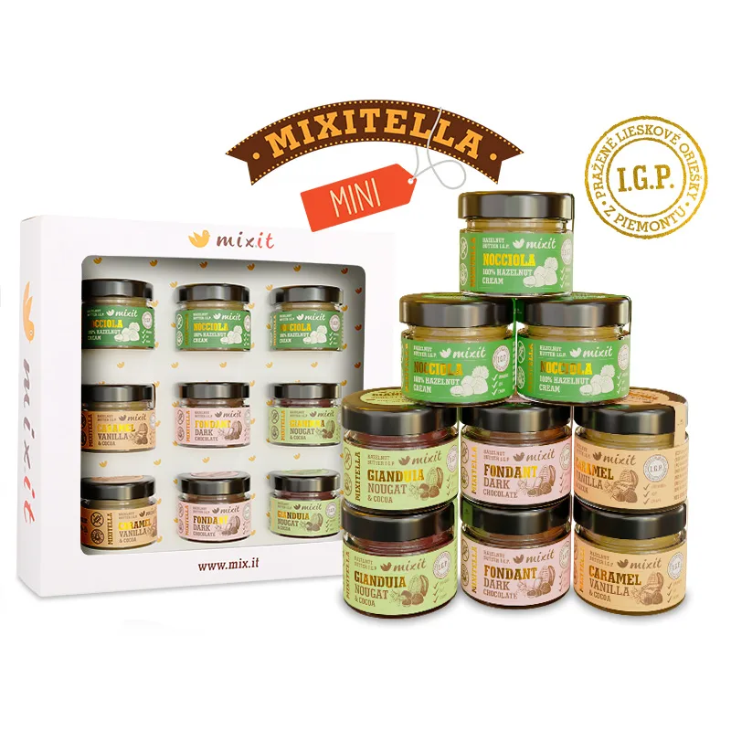 MIXIT dárčeková degustační sada MiniMixitell Premium MiniMixitella Premium - Lískooříškový krém I.G.P. Nocciola 3 ks + MiniMixitella Premium - Lískooř