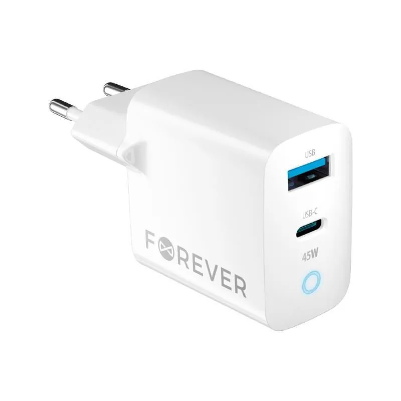 Rychlonabíječka do sítě Forever GaN TC-06-45AC GaN PD QC 1x USB-C 1x USB 45W bílá GSM171396