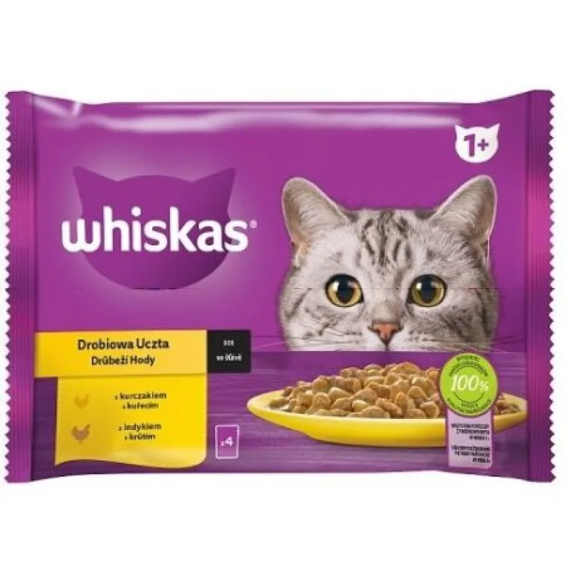 Whiskas kapsička 1+ šťava pre mačky 4x85g - Kuracie,morčacie