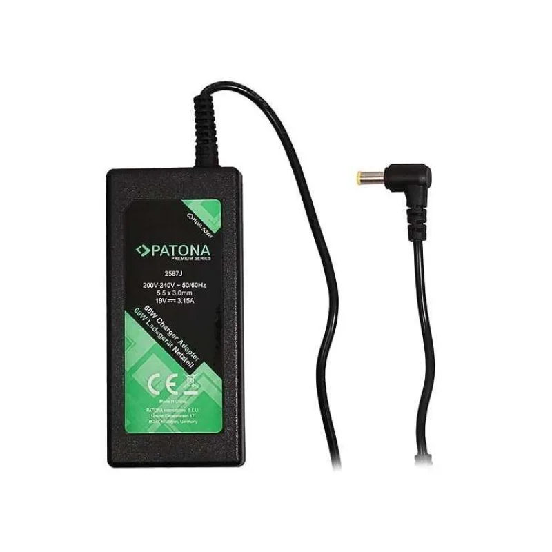 PATONA napájecí adaptér k ntb/ 19V/3,15A 60W/ konektor 5,5x3mm+pin/ SAMSUNG PREMIUM/ délka kabelu 2,5 m (PT2567)