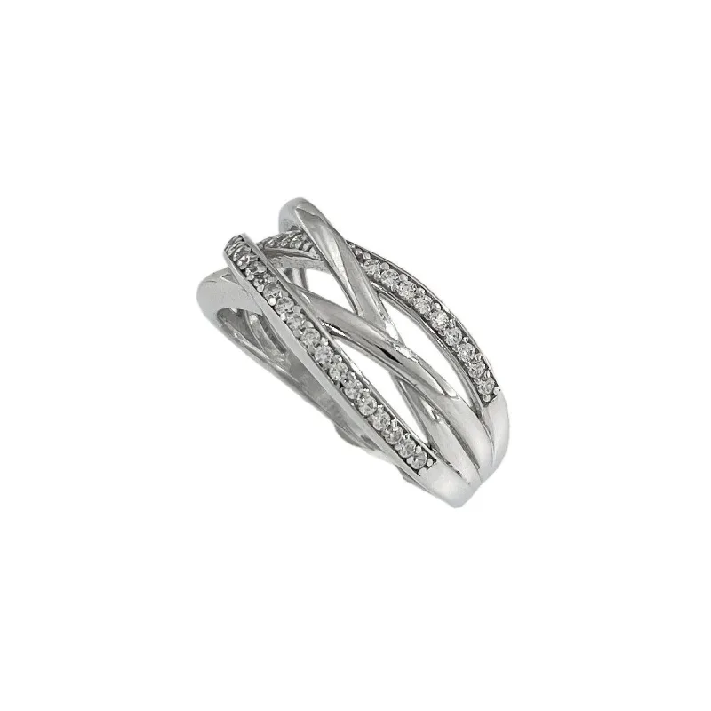 Strieborný prsteň so zirkónmi prepletený veľkosť prsteňa 52