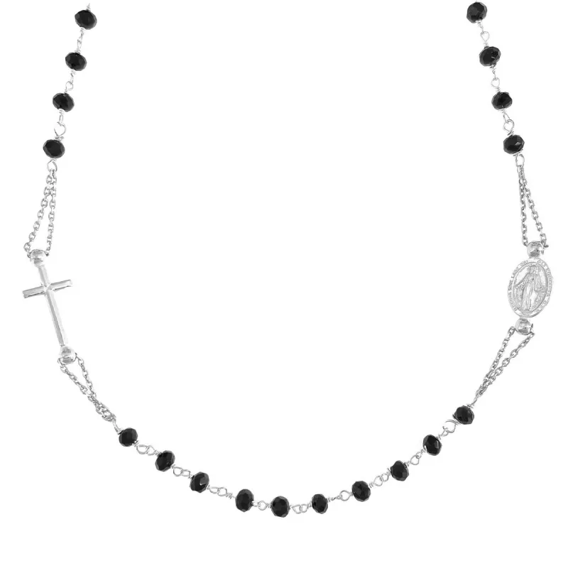 Strieborný ruženec náhrdelník s čiernymi korálikmi dĺžka náhrdelníka 47+5cm