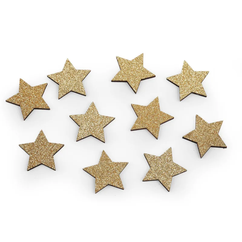 Drevená hviezda s glitrami - zlatá