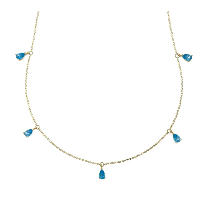 Zlatý náhrdelník so zavesenými kvapkovitými akvamarínmi Au 585/1000 hmotnosť 1,89g