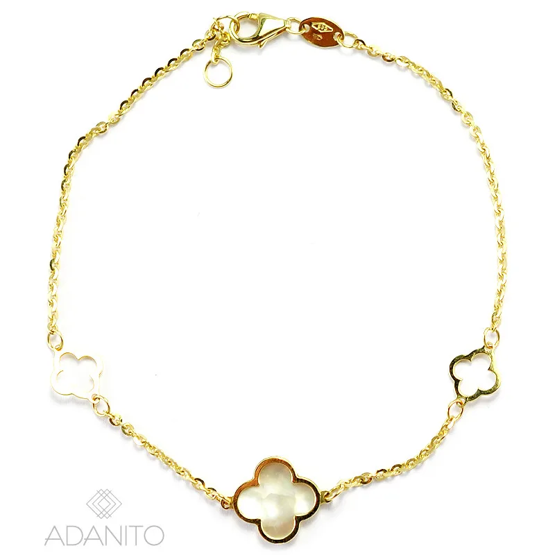 Zlatý náramok štvorlístky s perleťou ADANITO BRNK1131GP