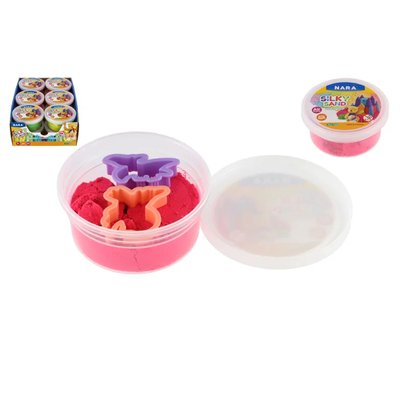 Teddies Piesok tekutý NARA 100g s vykrajovačkami 2ks 6 farieb v plastovom kelímku 8,5x4cm 12ks v boxe