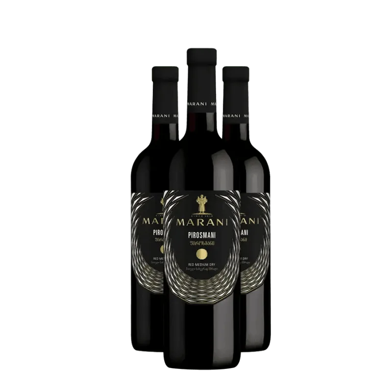 MARANI 3x Pirosmani červené polosuché víno (holá lahev) degustační sada po 750 ml.
