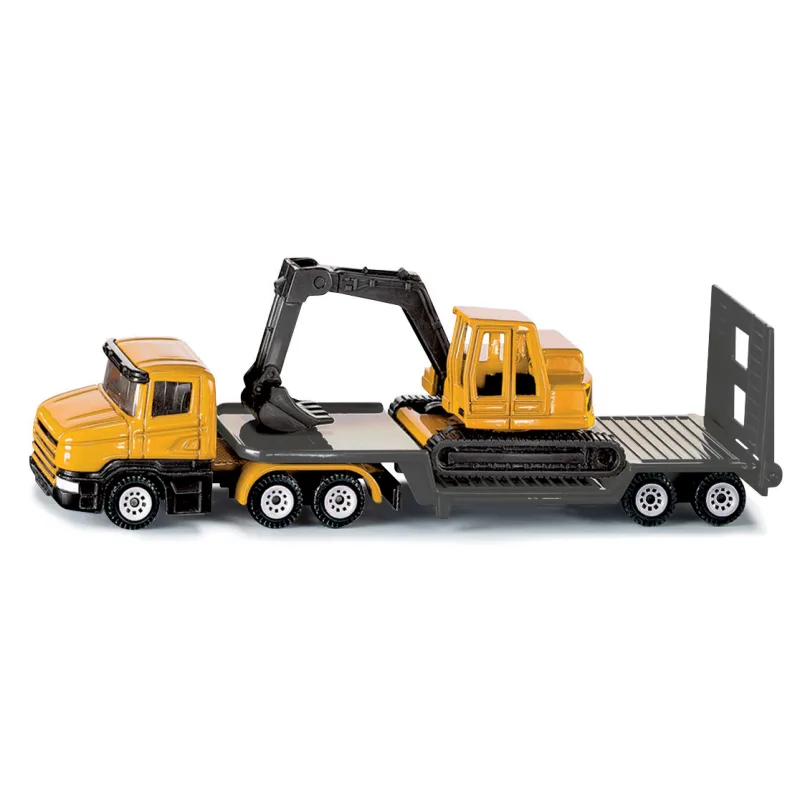 SIKU 1611 Blister - Ťahač s podvalníkom a rýpadlom