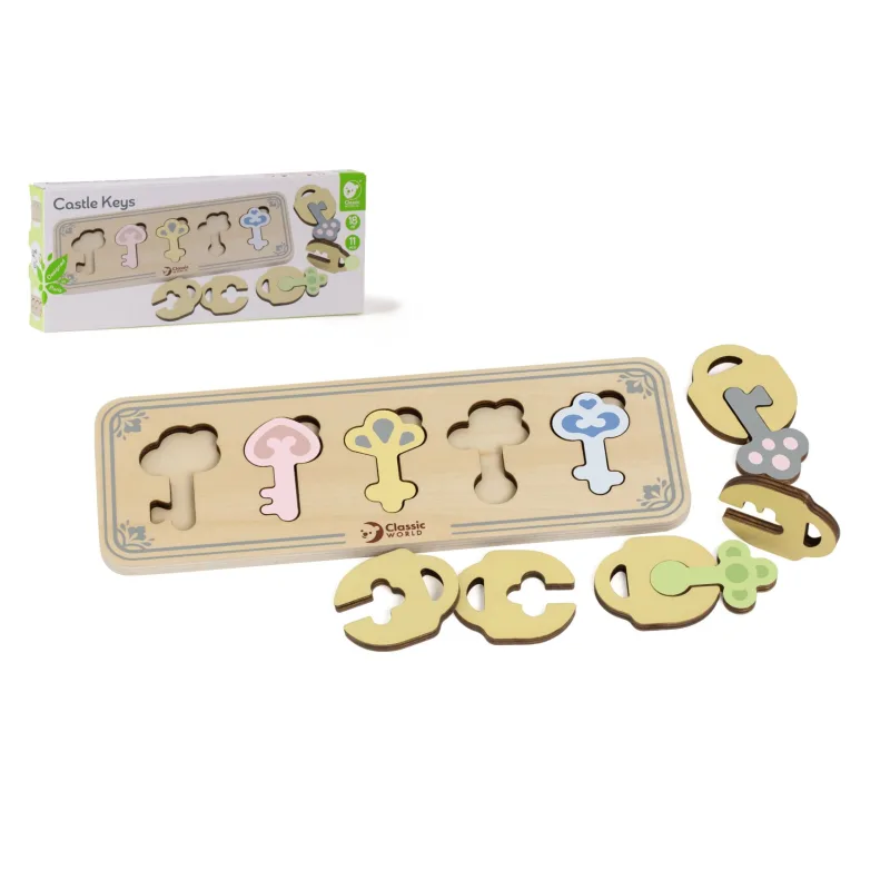 Teddies Skladačka/vkladačka kľúče drevo 11ks v krabičke 29x12x4cm 18m+