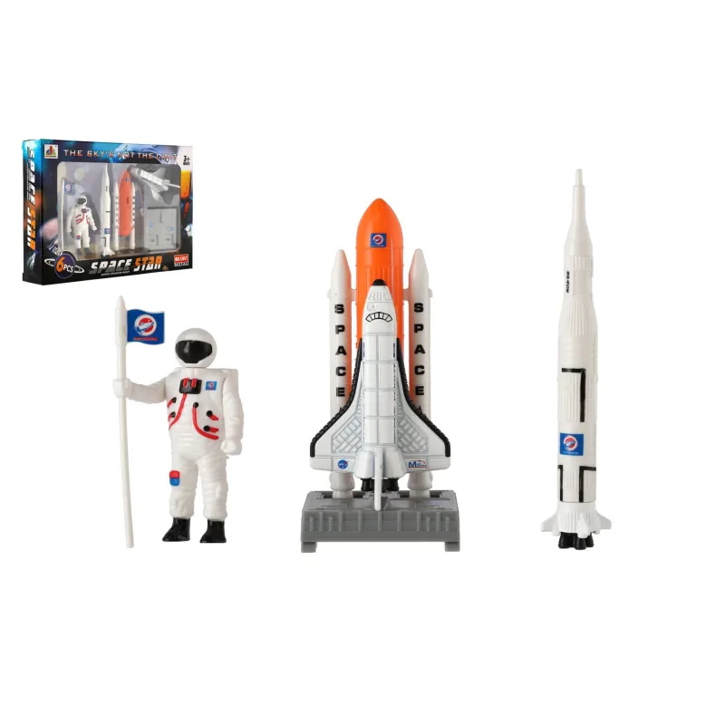 Teddies Sada vesmír 6ks kov/plast astronaut, raketoplán s doplnkami v krabičke 25x17x4,5cm