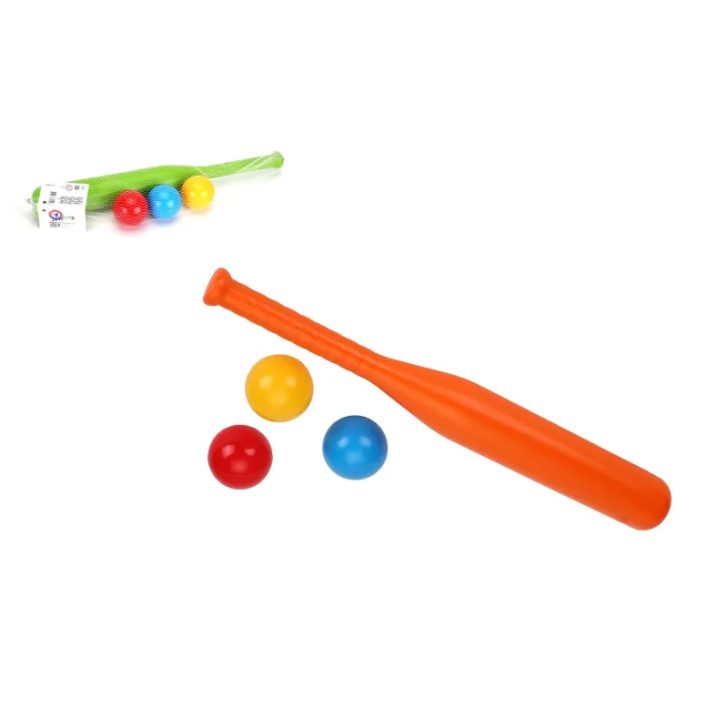 Teddies Baseballová pálka 50cm + loptičky 3ks plast 2 farby v sieťke