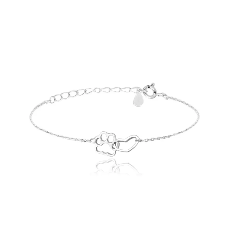 Strieborný náramok PAW a srdce MINET JMAN0246SB16