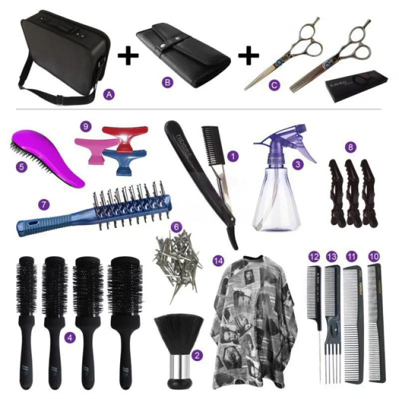 SALON Komplet Látkový kufor LEFT Kansai Kadernícky set pre učňov - látkový kufor s vybavením pre ľavákov