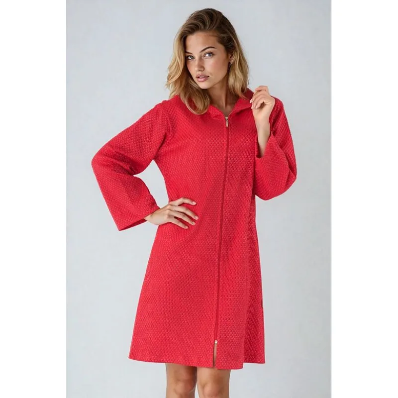 Dámsky bavlnený župan Azalka červený so zipsom XL