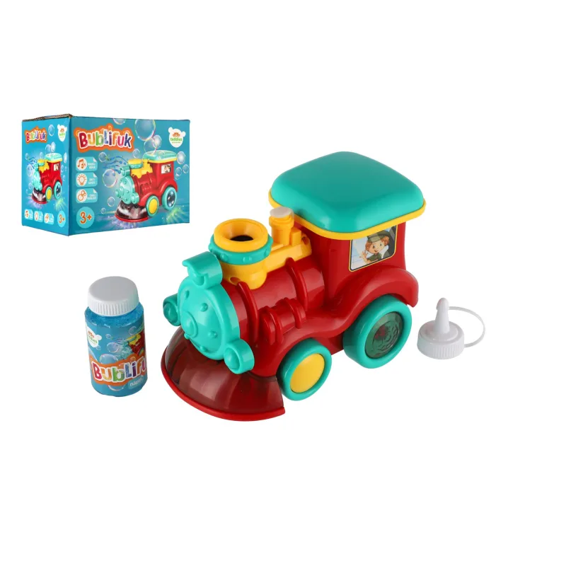 Teddies Bublifuk lokomotíva + náplň plast 18cm na batérie so zvukom so svetlom v krabičke 19x14x11,5cm