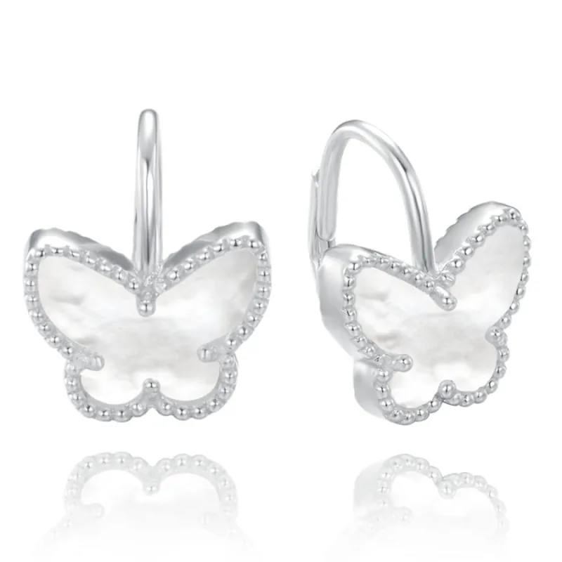 Strieborné náušnice motýle s bielou perlou MINET JMAS0244SE00