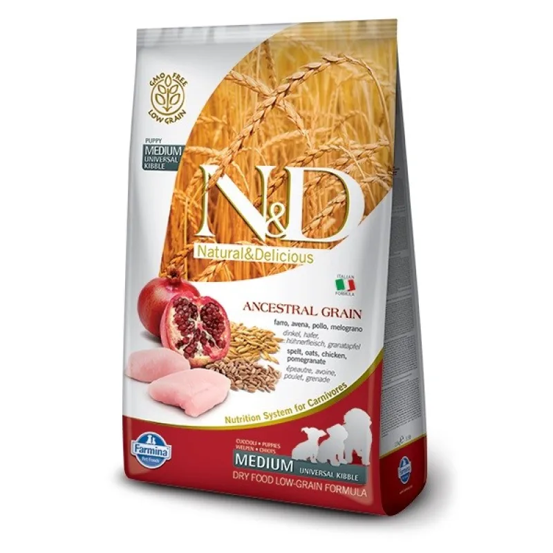 Farmina N&D dog AG puppy medium & maxi, chicken, spelt, oats & pomegranate 12 kg