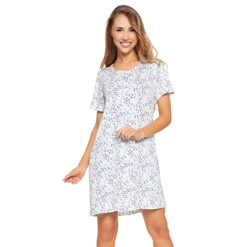 Nočná košieľka Vesna biela s rastlinami M