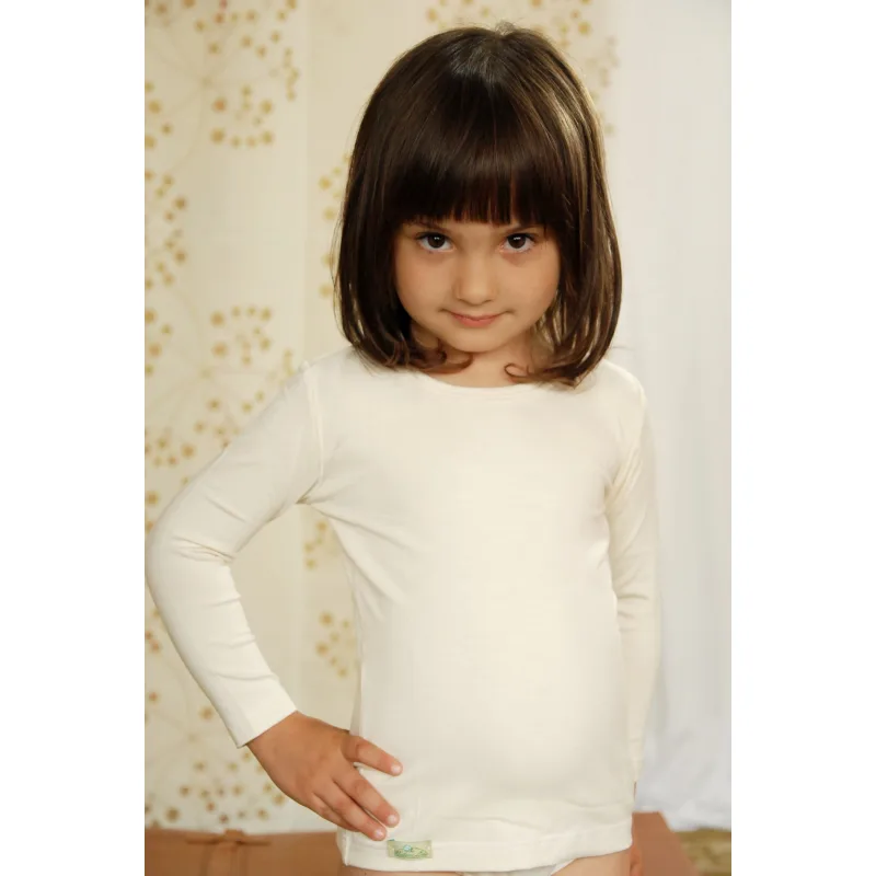 Bambusové tričko s dlhým rukávom - detský nátelník veľ. 86-176 - prírodná, 122 -128