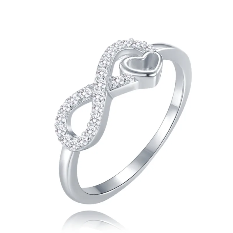 Strieborný prsteň nekonečno so srdcom a bielymi zirkónmi MINET JMAS0255SR, 61, 1.85 g