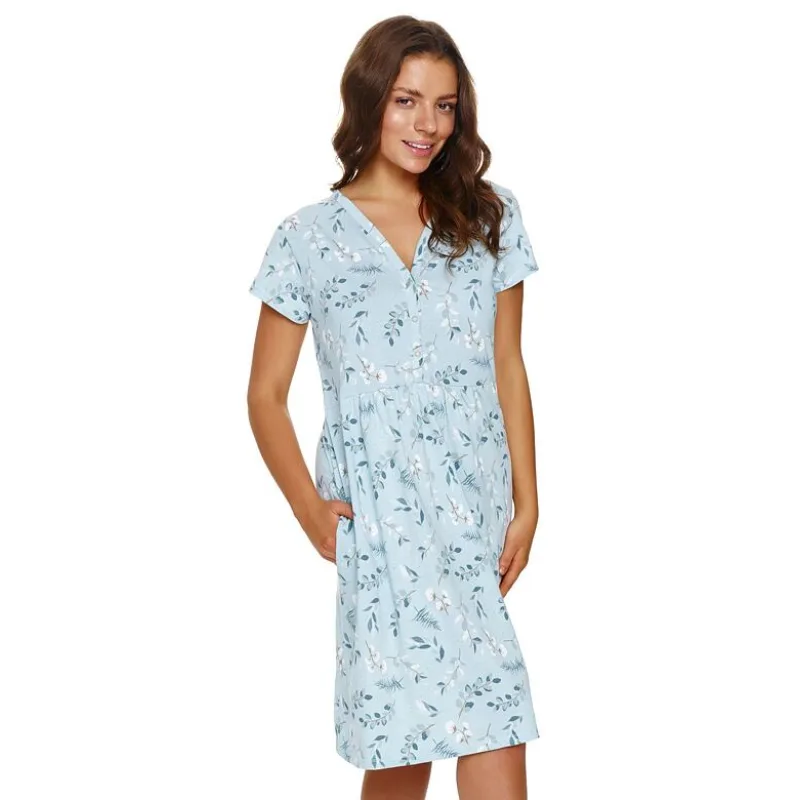 Nočná košieľka Diana tyrkysová s rastlinami XL