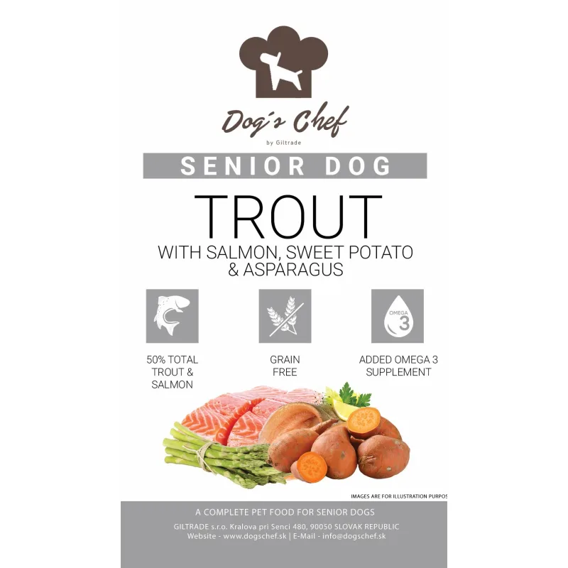 Dog's Chef Dog’s Chef SALMON & TROUT WITH SWEET POTATO AND ASPARAGUS Senior & Light 15 kg