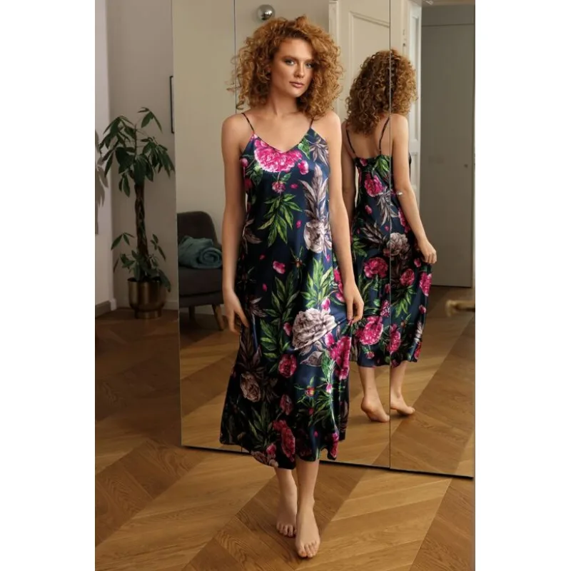 Dlhá saténová košieľka Iga flowers 1 S