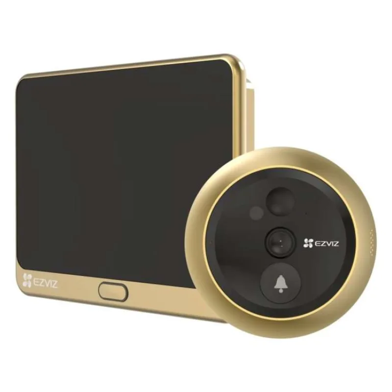 EZVIZ chytrý dveřní videotelefon DP2C/ Wi-Fi/ kamera 1080p/ H.265/ kukátko/ zvonek/ IR do 5 m/ PIR/ LCD 4,3"/ zlatý (CS-DP2C-R100-6E2WPFB-GD)