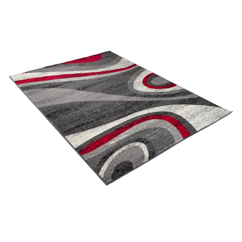 Chemex Moderný koberec Tap - vlnky 5 - sivý/červený Rozmer koberca: 60x100 cm