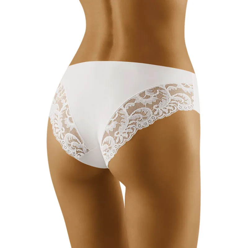 Bezšvové bedrové nohavičky s čipkou Fara biele M