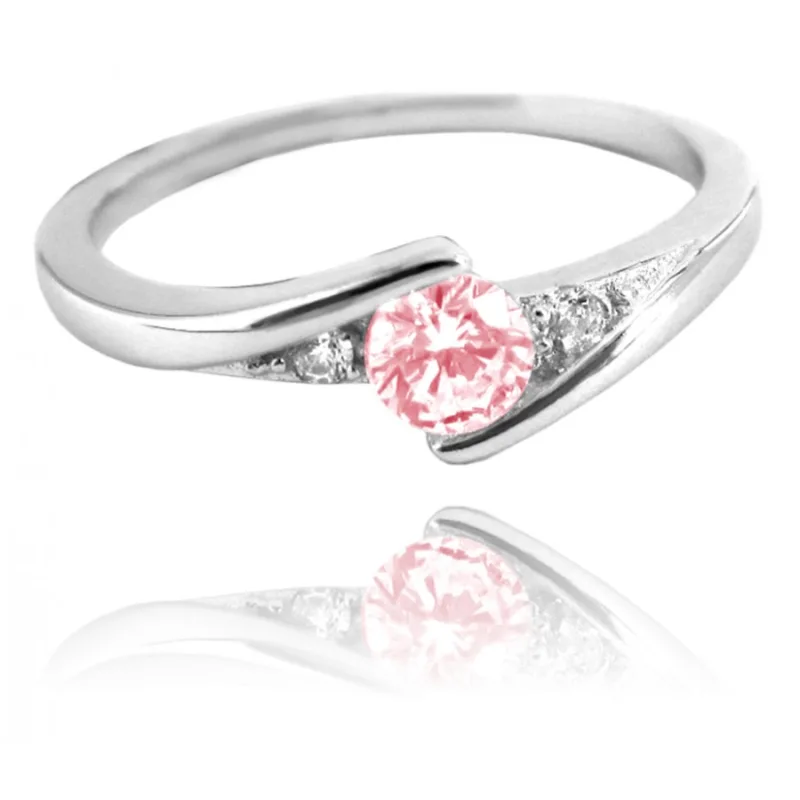 Elegantný strieborný prsteň s ružovým zirkónom MINET JMAN0046PR, 49