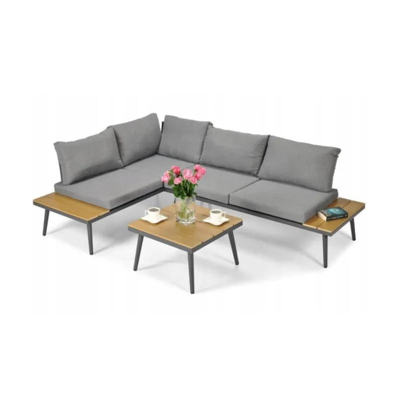 Ekspan Záhradná rohová sedacia súprava s vankúšmi a stolíkom ZMO-S-6 Barva: ŠEDÁ