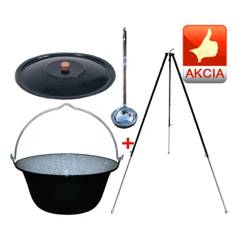 Smaltovaný kotlík s trojnožkou a pokrievkou