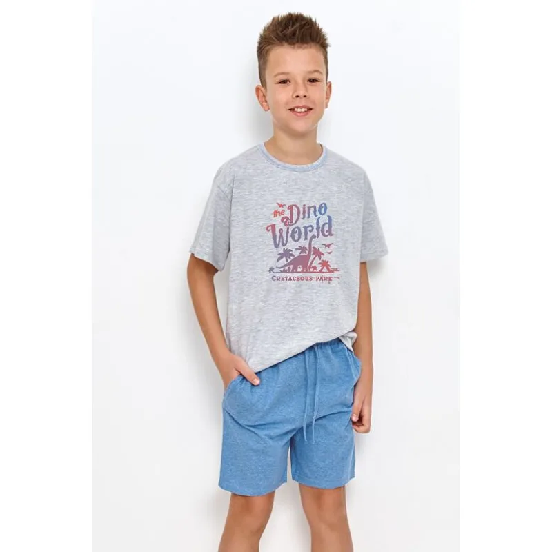 Pyžamo pre starších chlapcov Zane sivé s dinosaurom 152