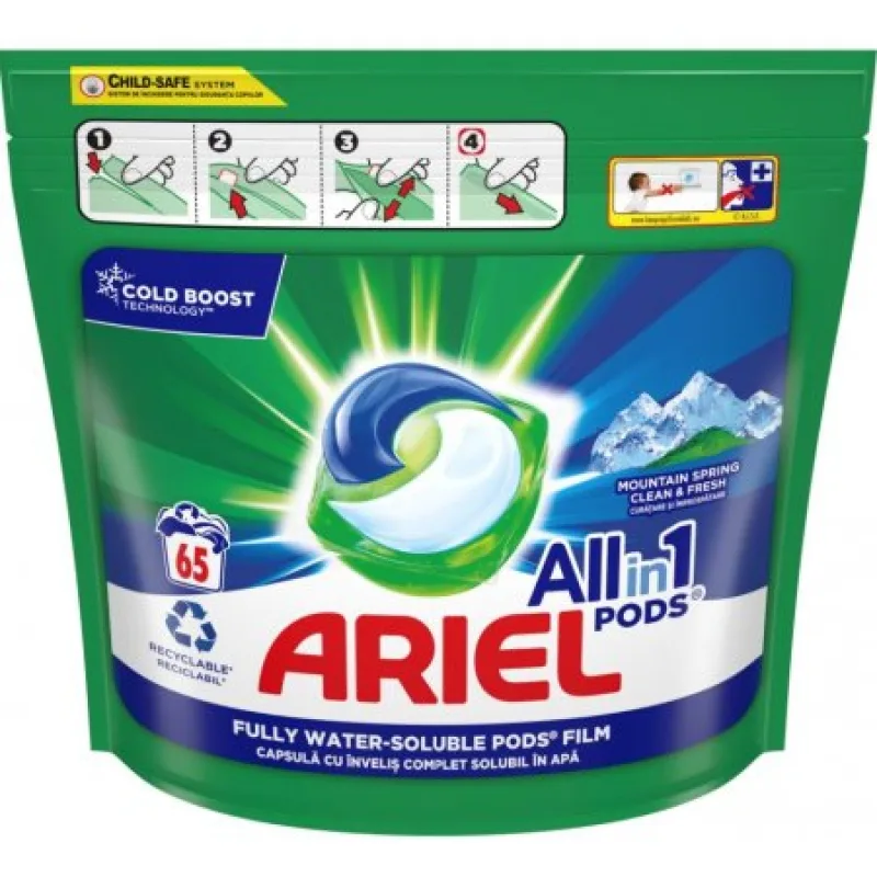 Ariel All In 1 Mountain Spring gélove tablety na pranie 65ks