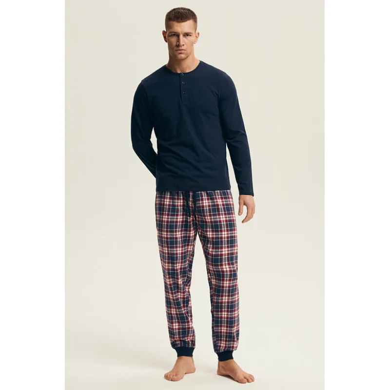 Pánske pyžamo Noir modré bavlna a flanel M