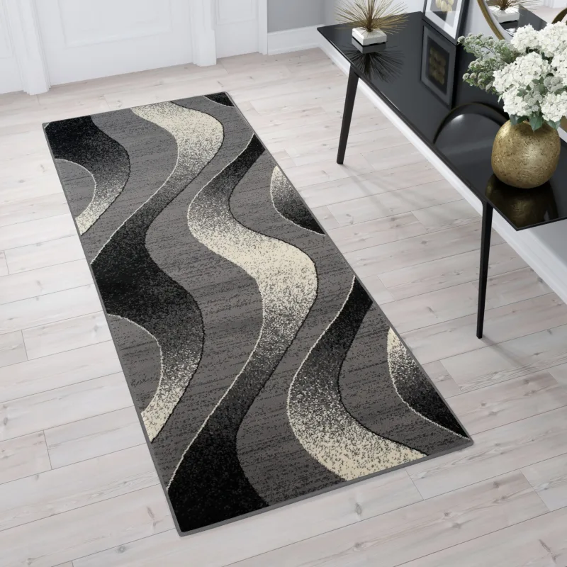 Běhoun na míru Tap - vlnky 5 - šedý/bílý Rozměr koberce: 60 cm