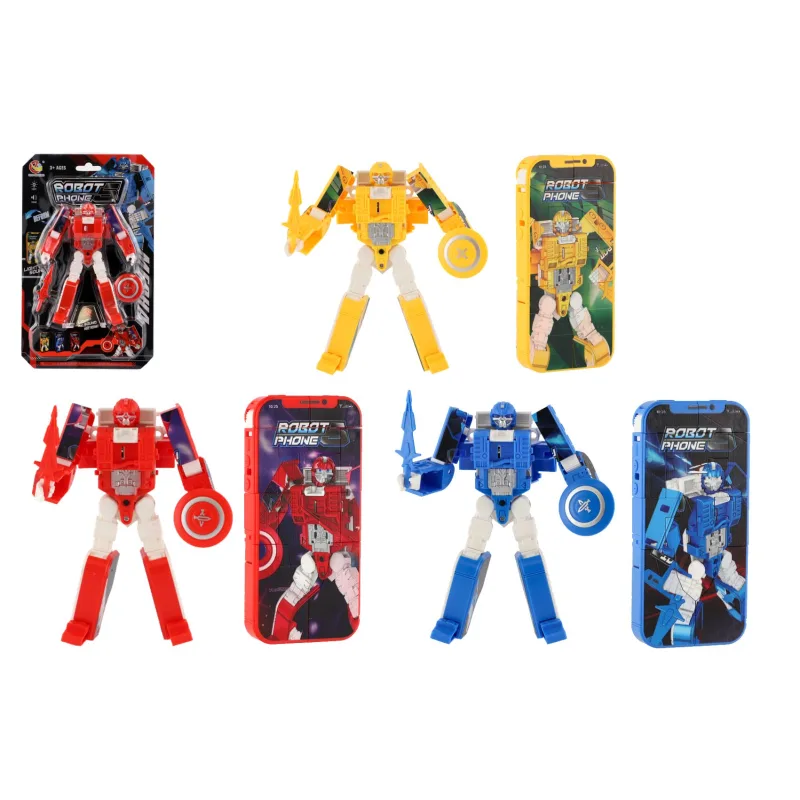 Teddies Transformer robot/telefón plast 14cm na batérie so zvukom, svetlom 3 farby na karte