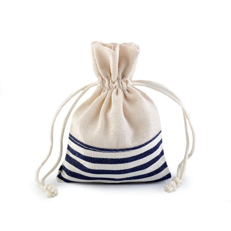 Ľanové darčekové vrecúško – 10x13 cm – námornícke prúžky