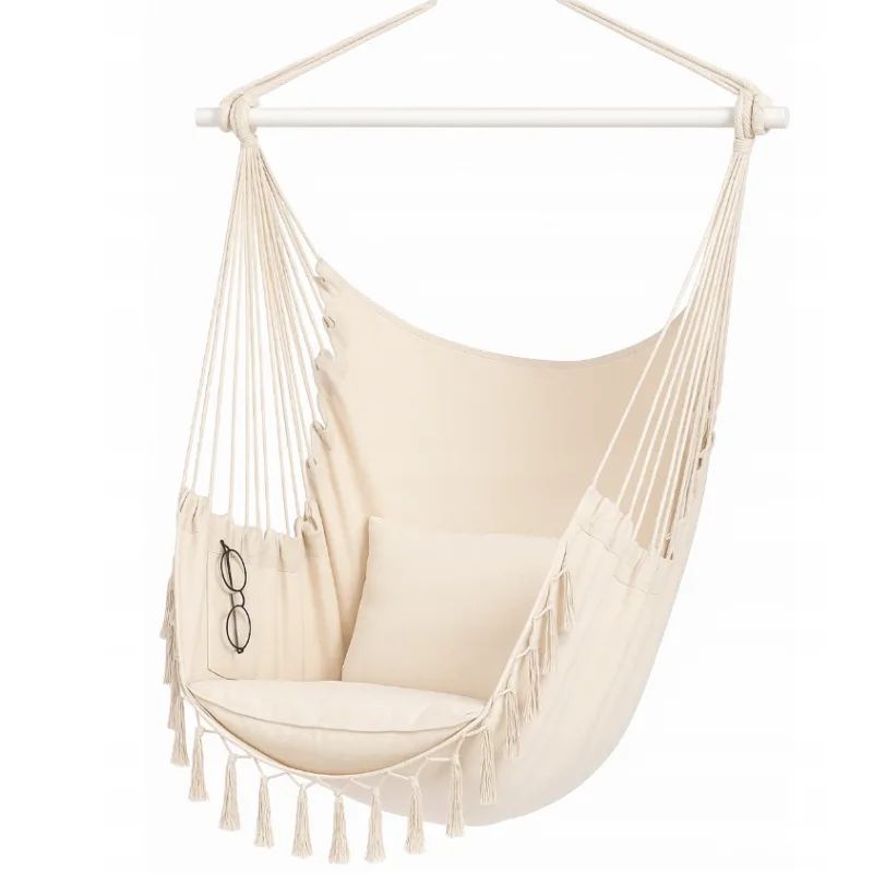Ekspan Brazílske závesné kreslo s vankúšmi a vreckom – 100 cm, nosnosť 150 kg Barva: Béžová